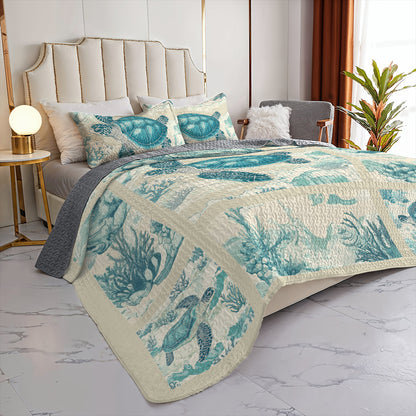 Shineful All Season Quilt 3-Piece Set Ocean Serenity Turtle
