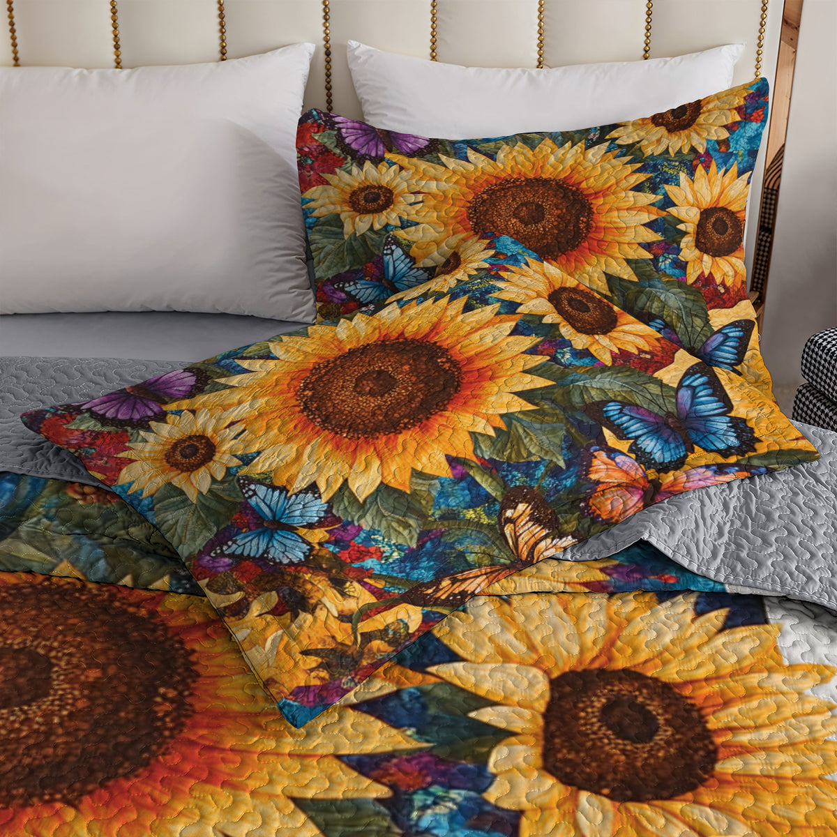 Shineful All Season Quilt 3-Piece Set Vibrant Sunflower & Butterfly