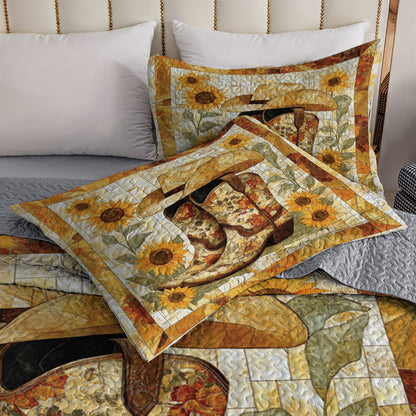 Shineful All Season Quilt 3-Piece Set Sunflower Cowboy Boot