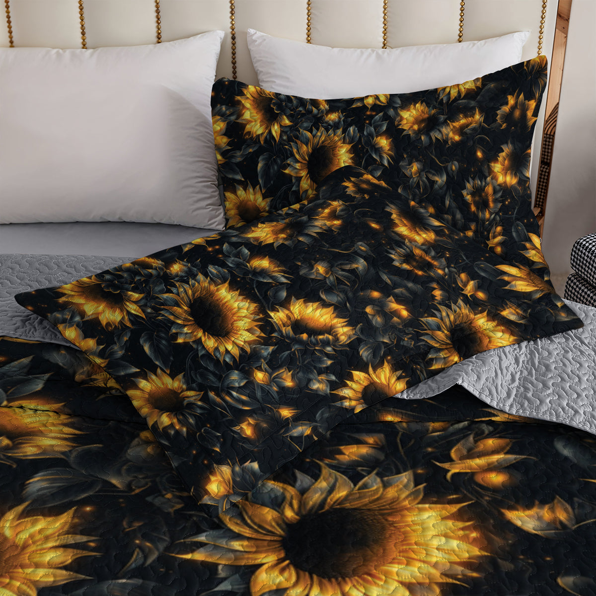 Shineful All Season Quilt 3-Piece Set Midnight Sunflower Glow