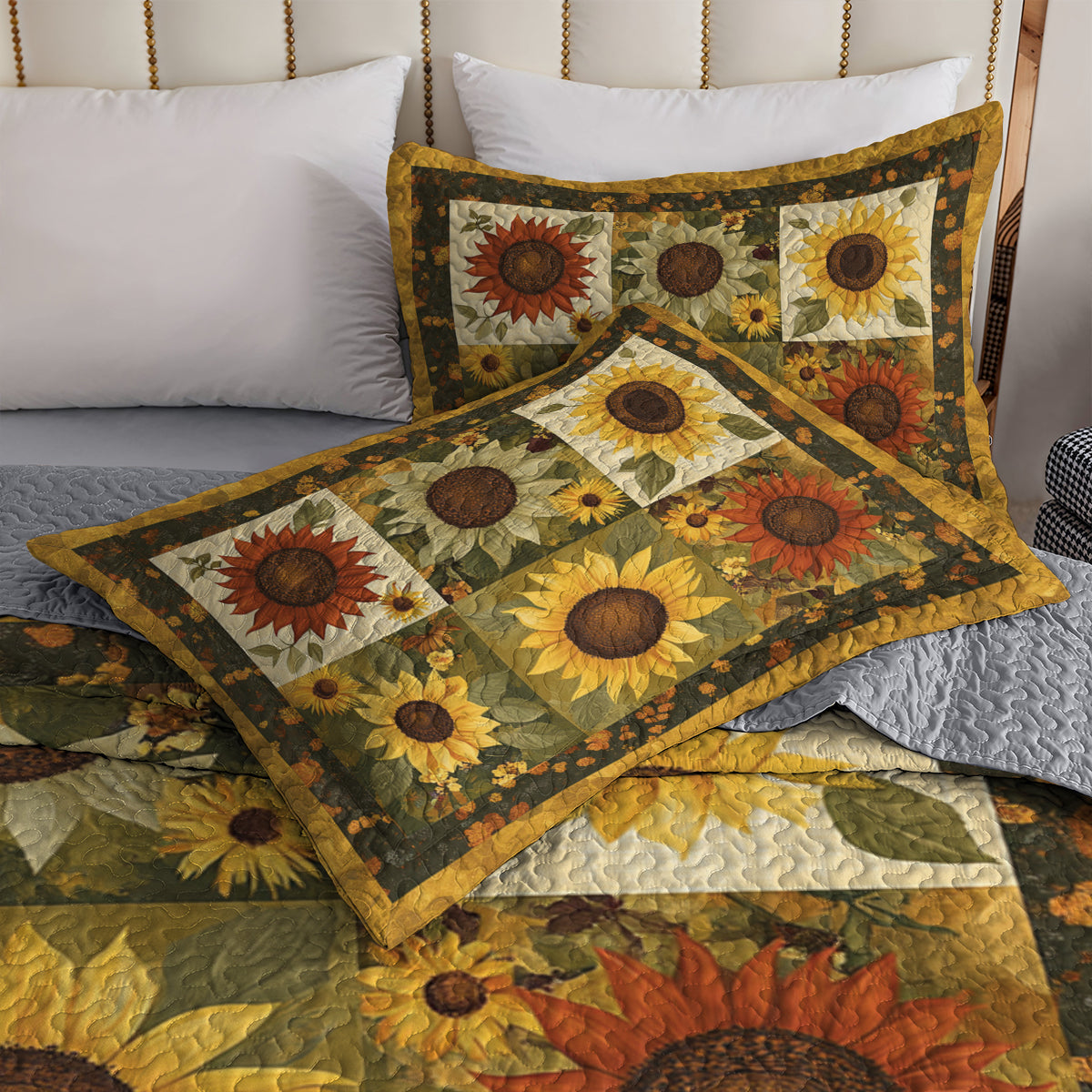 Shineful All Season Quilt 3-Piece Set Golden Sunflower Patchwork