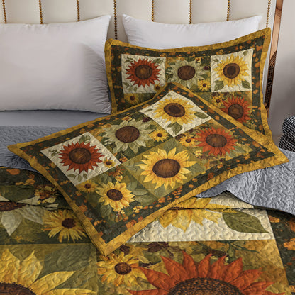 Shineful All Season Quilt 3-Piece Set Golden Sunflower Patchwork