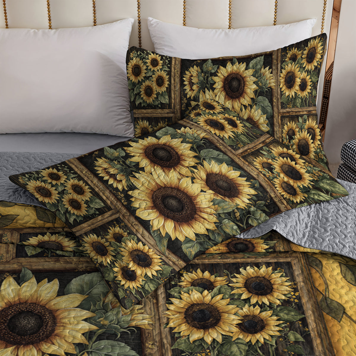 Shineful All Season Quilt 3-Piece Set Golden Sunflower Bliss