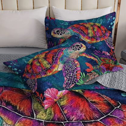 Shineful All Season Quilt 3-Piece Set Vibrant Sea Turtle Paradise