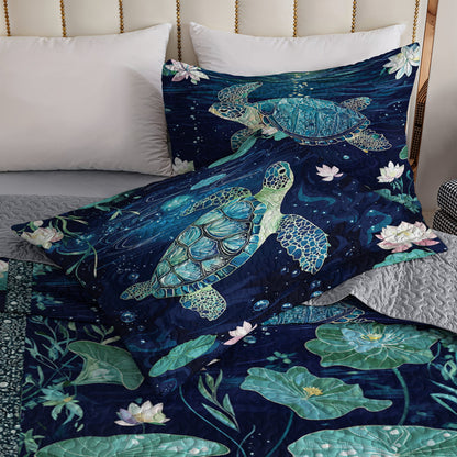 Shineful All Season Quilt 3-Piece Set Night Ocean Turtle