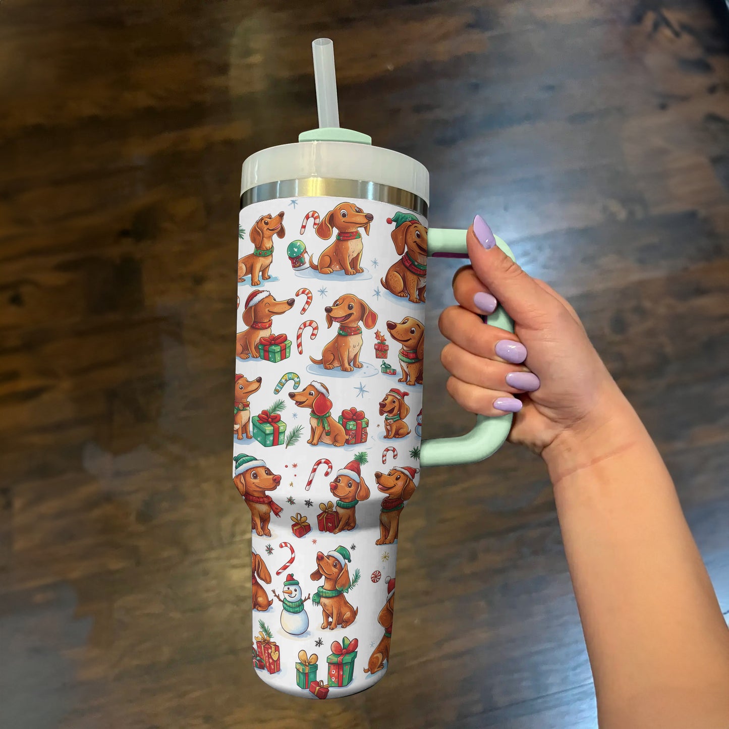 Shineful Tumbler Dachshund Christmas Pattern