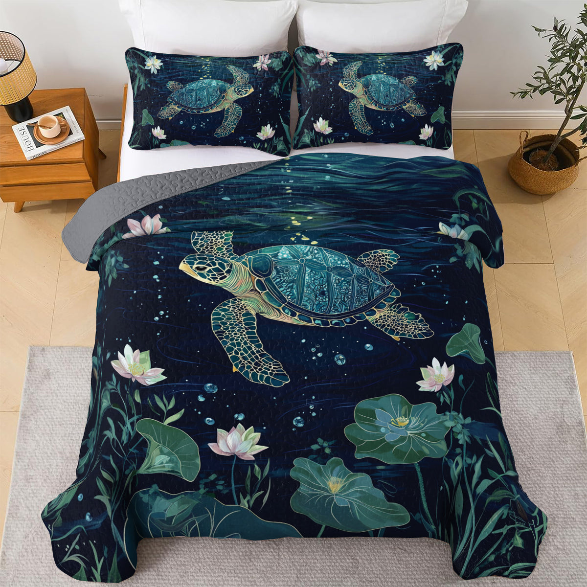 Shineful All Season Quilt 3-Piece Set Ocean Turtle