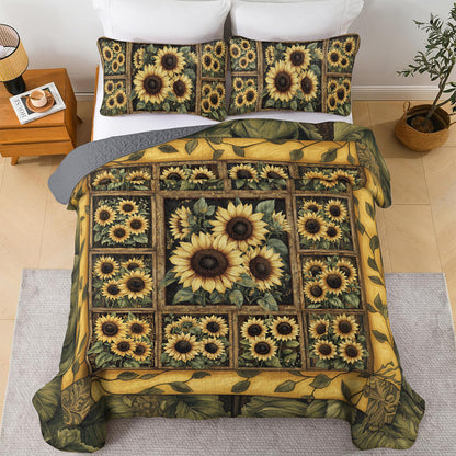 Shineful All Season Quilt 3-Piece Set Golden Sunflower Bliss