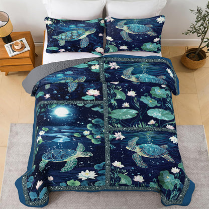 Shineful All Season Quilt 3-Piece Set Night Ocean Turtle