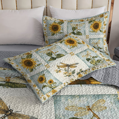 Shineful All Season Quilt 3-Piece Set Sunflower Dragonfly Patchwork