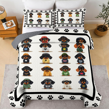 Shineful All Season Quilt 3-Piece Set Cool Dachshund Paw
