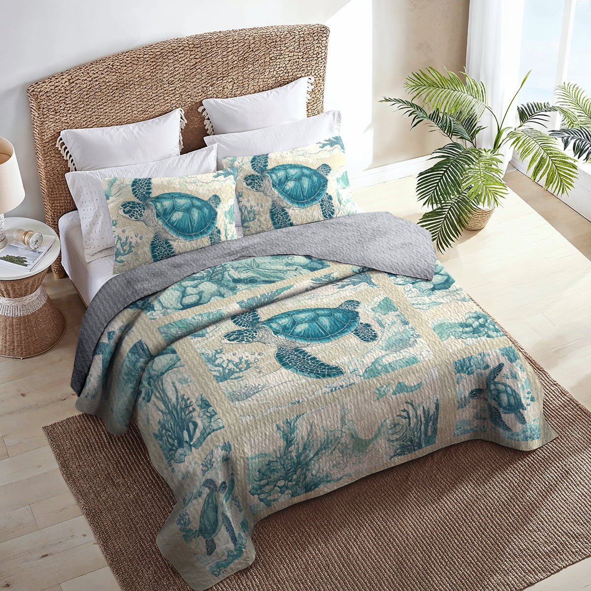 Shineful All Season Quilt 3-Piece Set Ocean Serenity Turtle