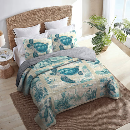 Shineful All Season Quilt 3-Piece Set Ocean Serenity Turtle