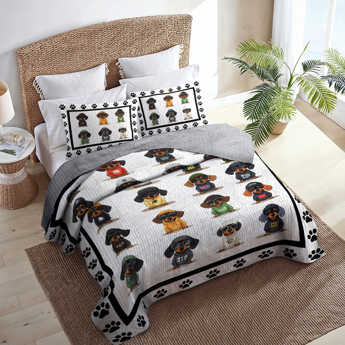 Shineful All Season Quilt 3-Piece Set Cool Dachshund Paw