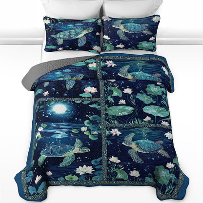 Shineful All Season Quilt 3-Piece Set Night Ocean Turtle