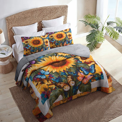 Shineful All Season Quilt 3-Piece Set Vibrant Sunflower & Butterfly