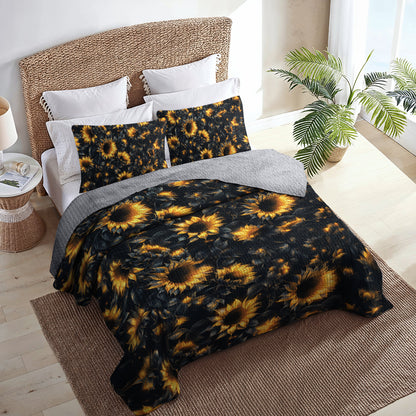 Shineful All Season Quilt 3-Piece Set Midnight Sunflower Glow