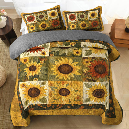 Shineful All Season Quilt 3-Piece Set Golden Sunflower Patchwork