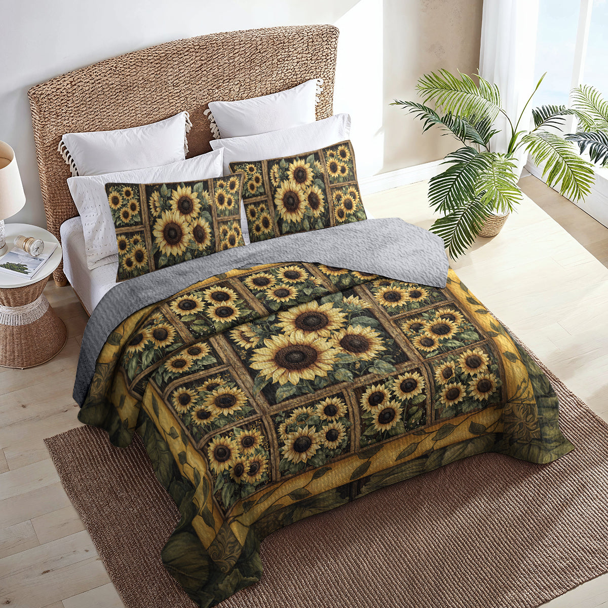 Shineful All Season Quilt 3-Piece Set Golden Sunflower Bliss