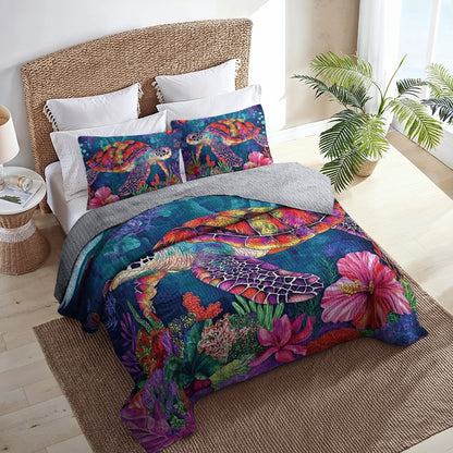 Shineful All Season Quilt 3-Piece Set Vibrant Sea Turtle Paradise