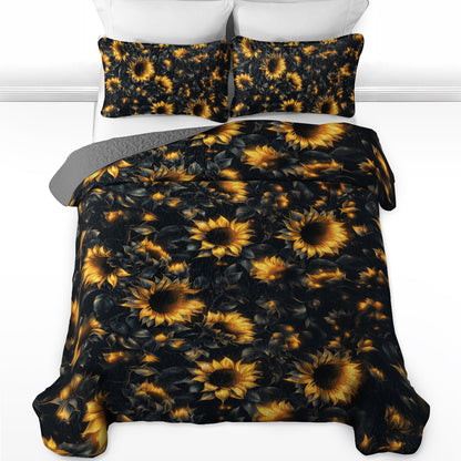 Shineful All Season Quilt 3-Piece Set Midnight Sunflower Glow