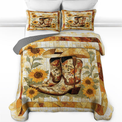 Shineful All Season Quilt 3-Piece Set Sunflower Cowboy Boot