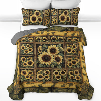 Shineful All Season Quilt 3-Piece Set Golden Sunflower Bliss