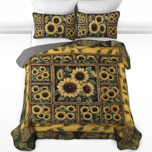 Shineful All Season Quilt 3-Piece Set Golden Sunflower Bliss