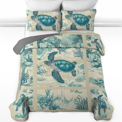 Shineful All Season Quilt 3-Piece Set Ocean Serenity Turtle