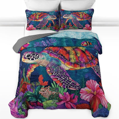 Shineful All Season Quilt 3-Piece Set Vibrant Sea Turtle Paradise