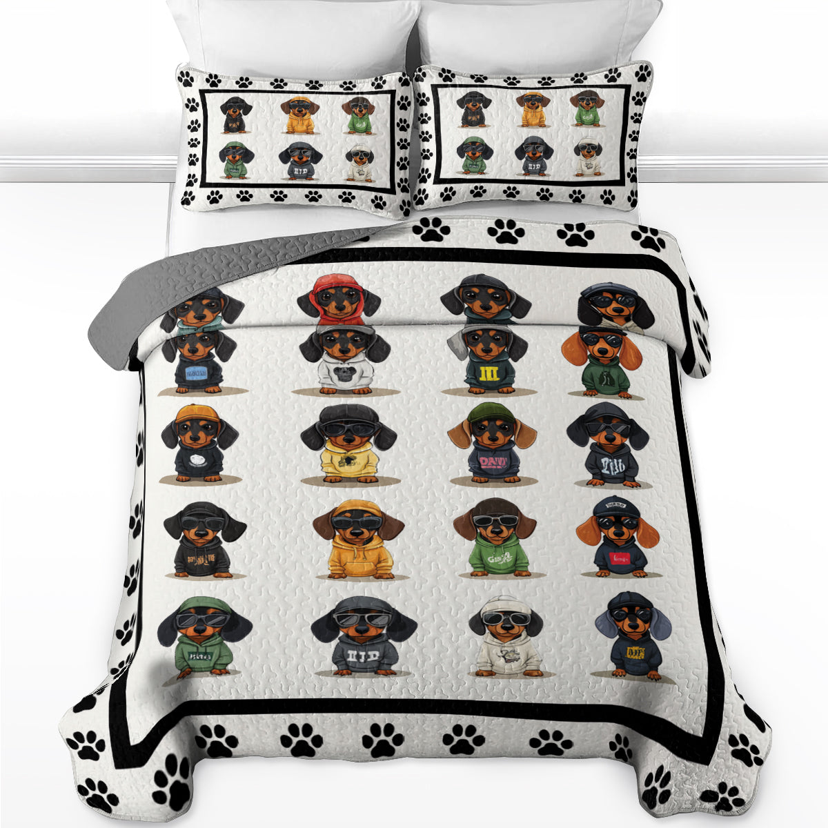 Shineful All Season Quilt 3-Piece Set Cool Dachshund Paw