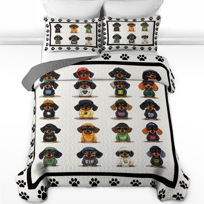 Shineful All Season Quilt 3-Piece Set Cool Dachshund Paw
