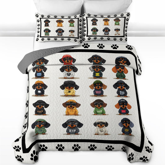 Shineful All Season Quilt 3-Piece Set Cool Dachshund Paw