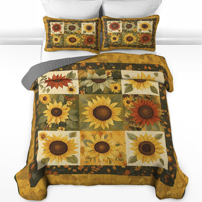 Shineful All Season Quilt 3-Piece Set Golden Sunflower Patchwork