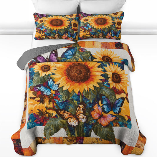 Shineful All Season Quilt 3-Piece Set Vibrant Sunflower & Butterfly