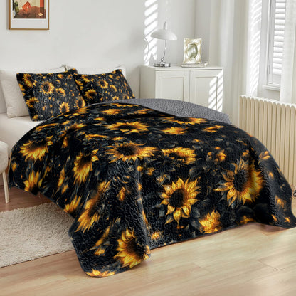 Shineful All Season Quilt 3-Piece Set Midnight Sunflower Glow