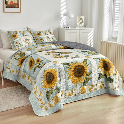 Shineful All Season Quilt 3-Piece Set Sunflower Dragonfly Patchwork