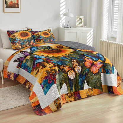 Shineful All Season Quilt 3-Piece Set Vibrant Sunflower & Butterfly