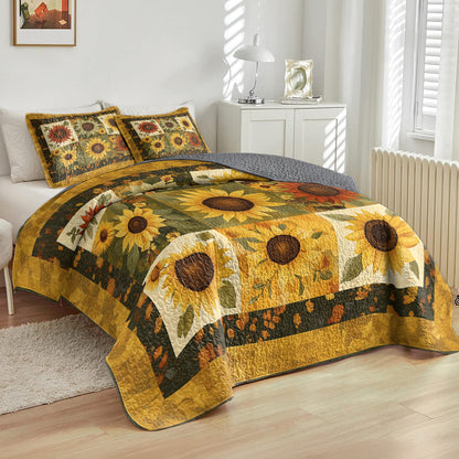 Shineful All Season Quilt 3-Piece Set Golden Sunflower Patchwork