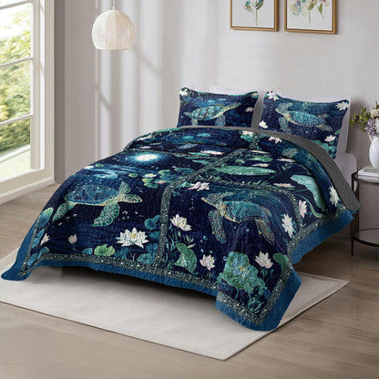 Shineful All Season Quilt 3-Piece Set Night Ocean Turtle