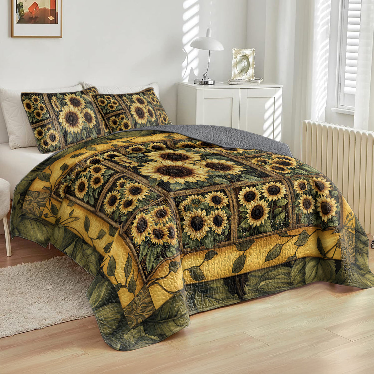 Shineful All Season Quilt 3-Piece Set Golden Sunflower Bliss