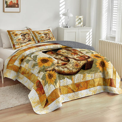 Shineful All Season Quilt 3-Piece Set Sunflower Cowboy Boot