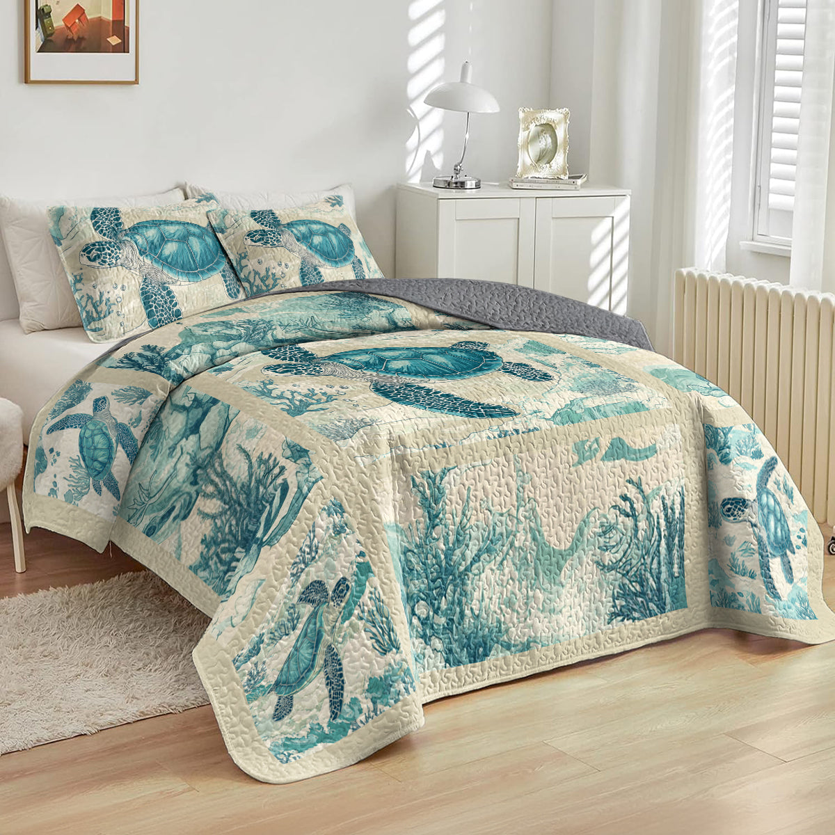 Shineful All Season Quilt 3-Piece Set Ocean Serenity Turtle