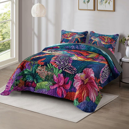 Shineful All Season Quilt 3-Piece Set Vibrant Sea Turtle Paradise