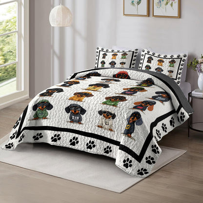 Shineful All Season Quilt 3-Piece Set Cool Dachshund Paw