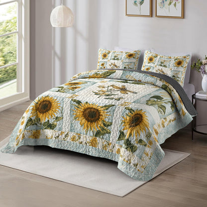 Shineful All Season Quilt 3-Piece Set Sunflower Dragonfly Patchwork