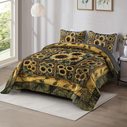 Shineful All Season Quilt 3-Piece Set Golden Sunflower Bliss