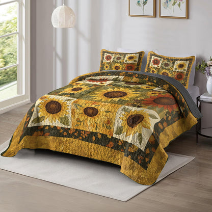 Shineful All Season Quilt 3-Piece Set Golden Sunflower Patchwork