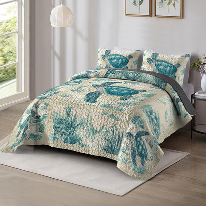 Shineful All Season Quilt 3-Piece Set Ocean Serenity Turtle