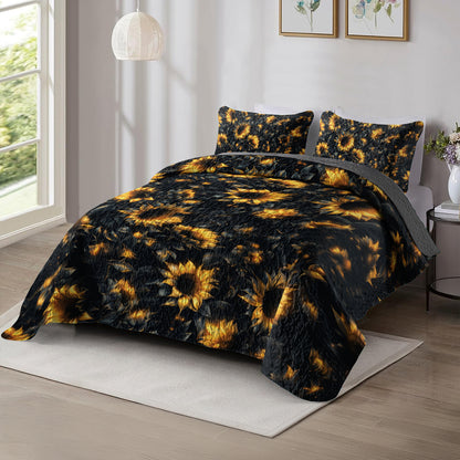 Shineful All Season Quilt 3-Piece Set Midnight Sunflower Glow